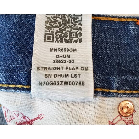 True Religion Men's Size 38 Flap Straight Jeans Medium Wash Blue - Picture 10 of 14